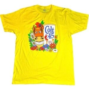 Colt 45 Graphic T-Shirt Yellow Bioworld Beer Tee Men’s Small Summer Cotton